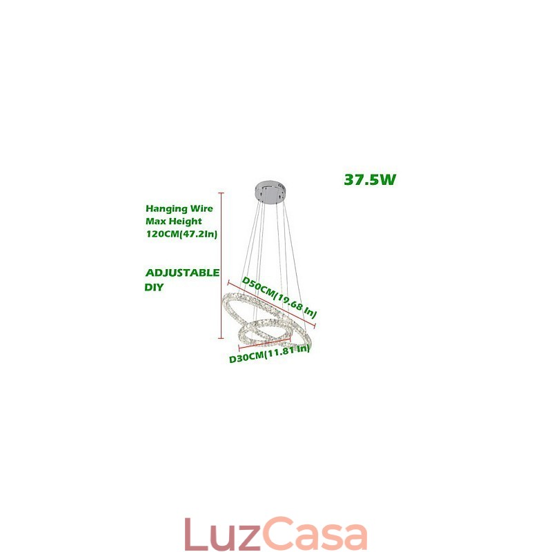 Luminária pendente de cristal moderna com 2 anéis e três lados K9, luminárias de teto internas de cristal