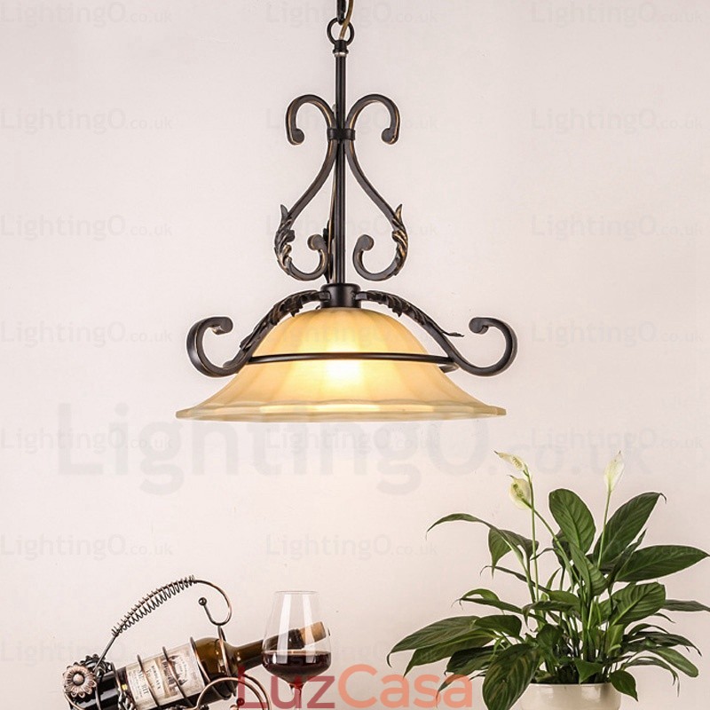 1 luz pendente rústica country com cúpula de vidro