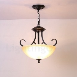 Luminária pendente rústica de 3 luzes com cúpula de vidro