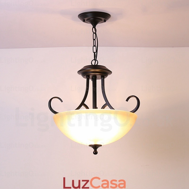 Luminária pendente rústica de 3 luzes com cúpula de vidro