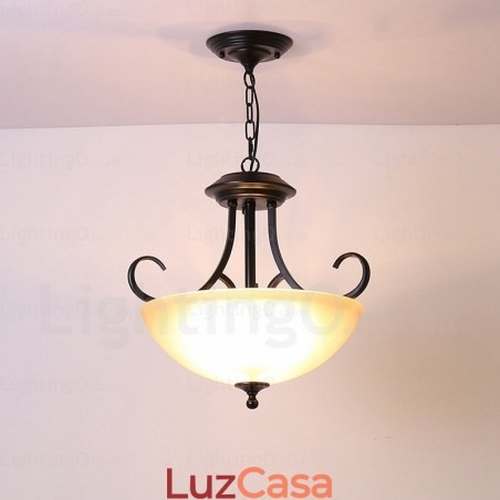 Luminária pendente rústica de 3 luzes com cúpula de vidro Luminária pendente rústica de 3 luzes com cúpula de vidro