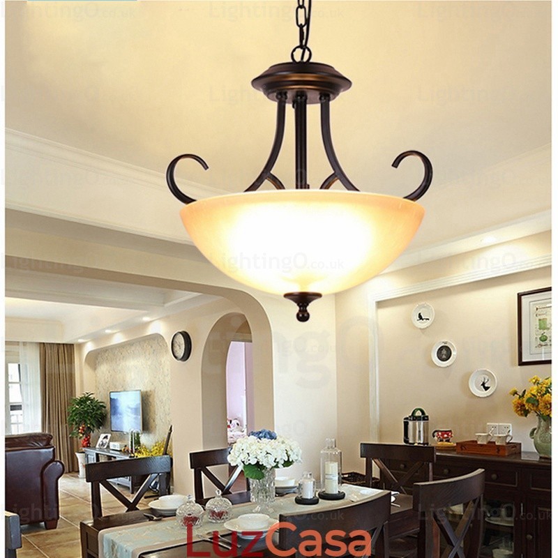 Luminária pendente rústica de 3 luzes com cúpula de vidro