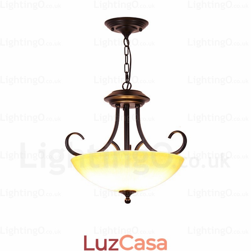 Luminária pendente rústica de 3 luzes com cúpula de vidro