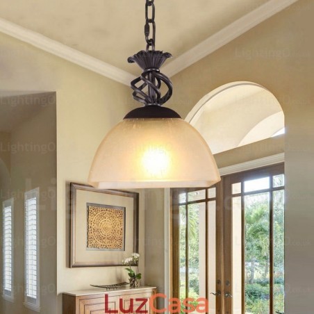 1 luz pendente rústica country com cúpula de vidro