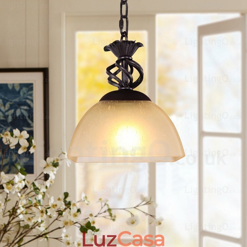 1 luz pendente rústica country com cúpula de vidro