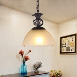 1 luz pendente rústica country com cúpula de vidro