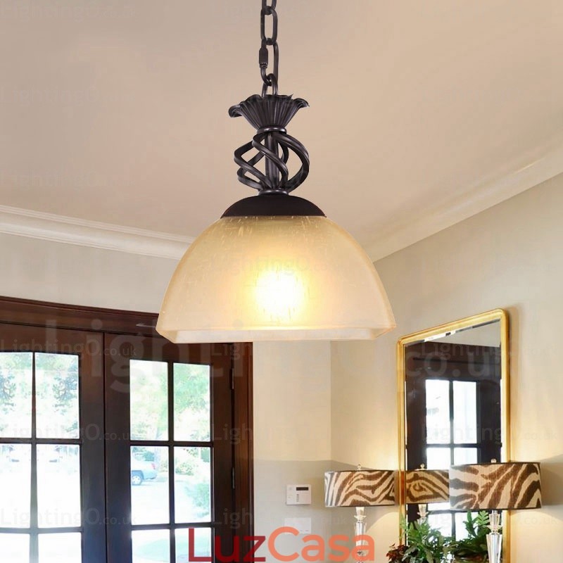 1 luz pendente rústica country com cúpula de vidro