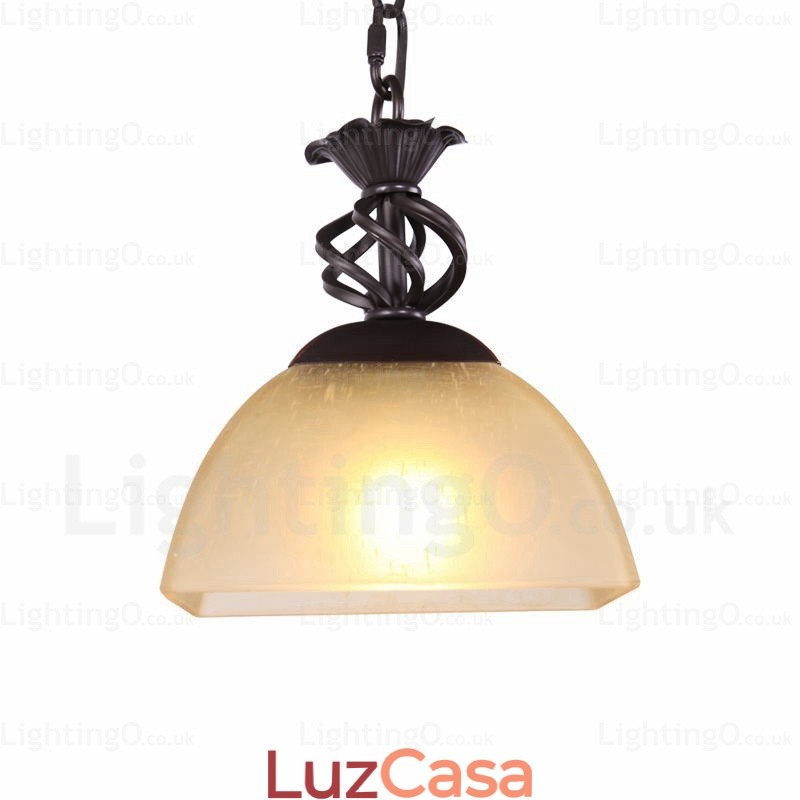 1 luz pendente rústica country com cúpula de vidro