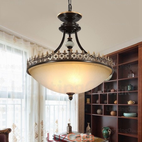 Luminária pendente rústica de 3 luzes com cúpula de vidro Luminária pendente rústica de 3 luzes com cúpula de vidro
