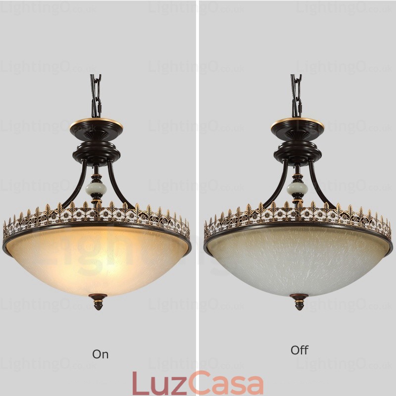 Luminária pendente rústica de 3 luzes com cúpula de vidro