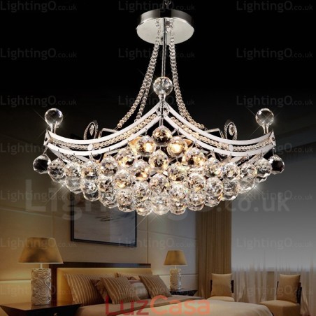 Luminária pendente moderna contemporânea de 5 luzes com cúpula de cristal Luminária pendente moderna contemporânea de 5 luzes com cúpula de cristal