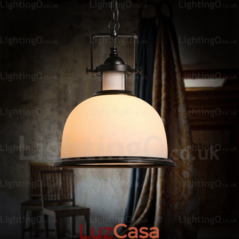 1 luz pendente rústica country com cúpula de vidro