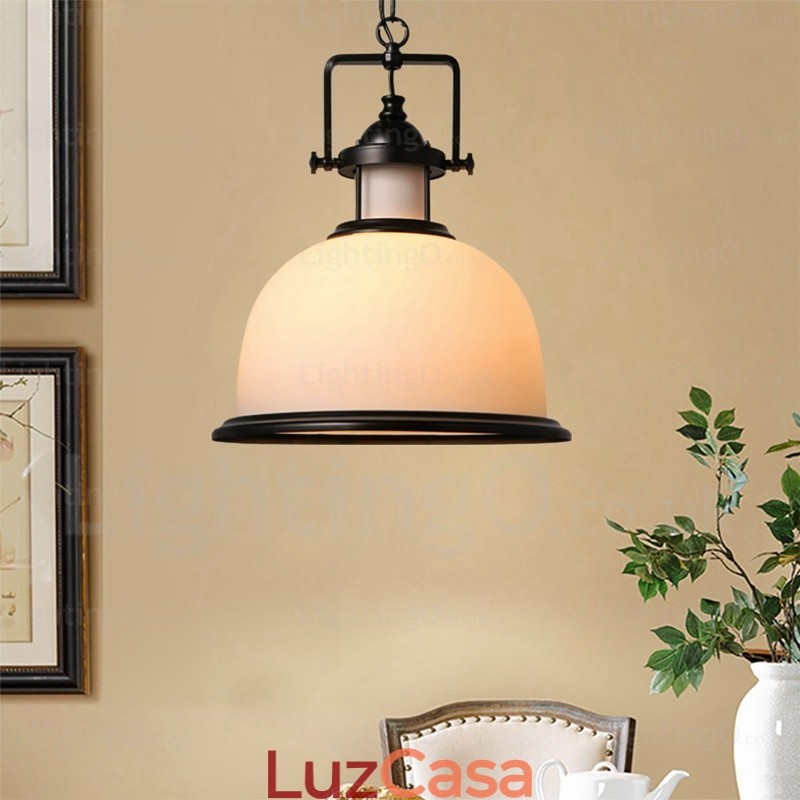 1 luz pendente rústica country com cúpula de vidro