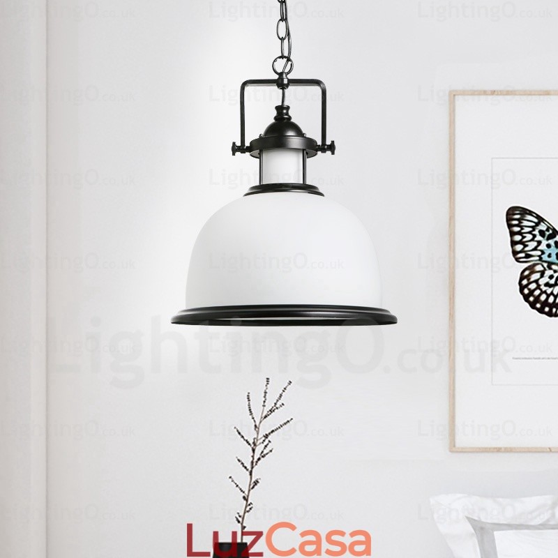 1 luz pendente rústica country com cúpula de vidro
