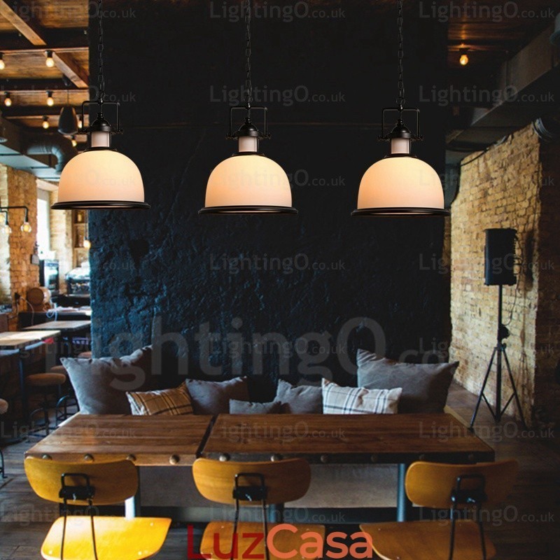 1 luz pendente rústica country com cúpula de vidro