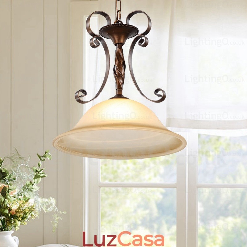 1 luz pendente rústica country com cúpula de vidro