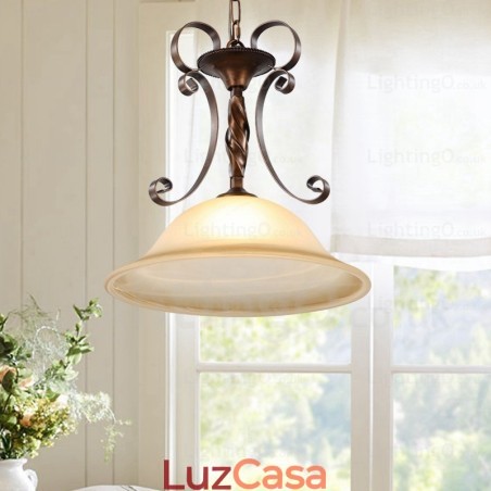 1 luz pendente rústica country com cúpula de vidro