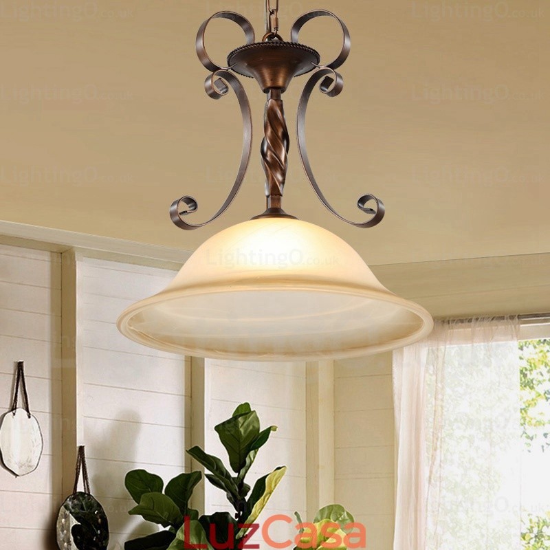 1 luz pendente rústica country com cúpula de vidro