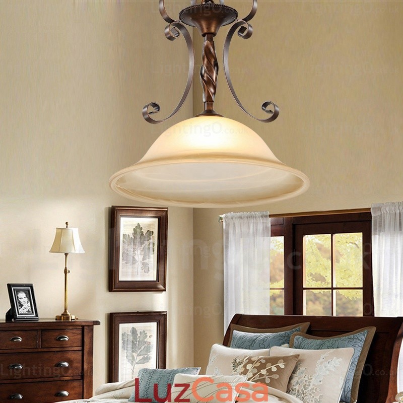 1 luz pendente rústica country com cúpula de vidro