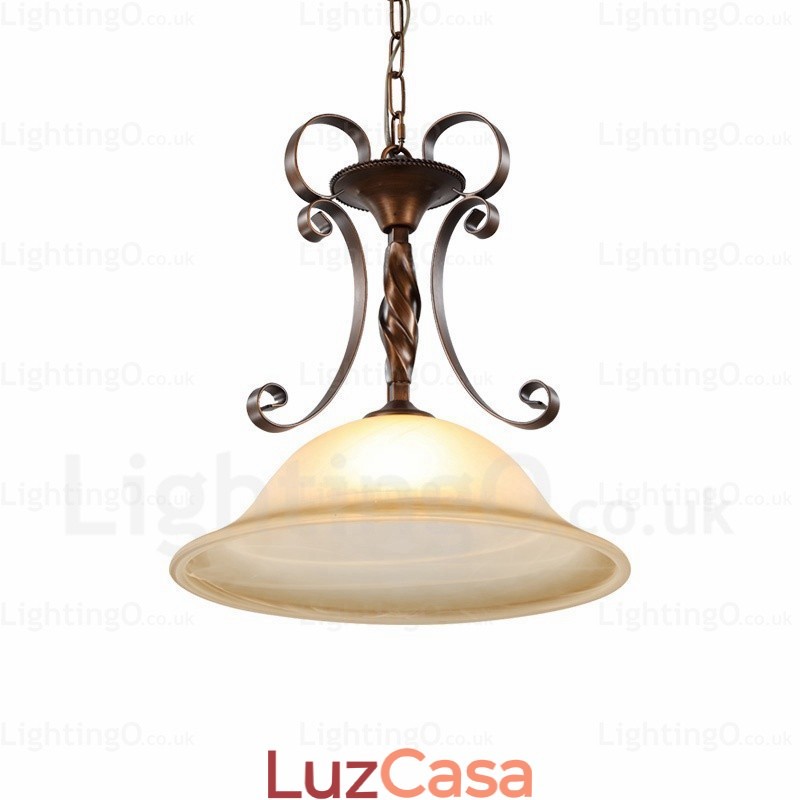 1 luz pendente rústica country com cúpula de vidro
