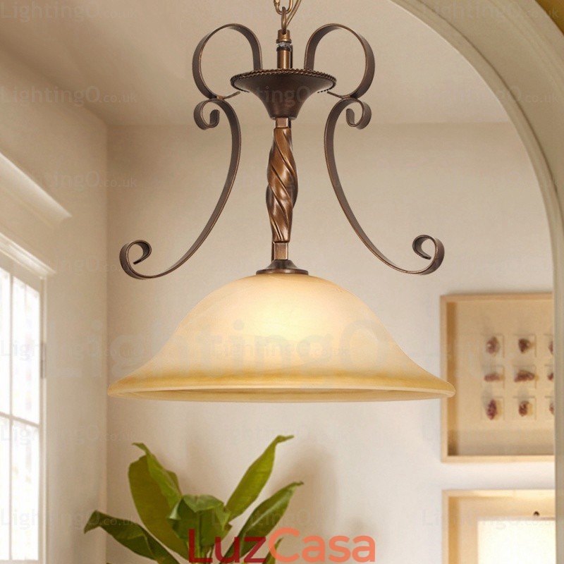 1 luz pendente rústica country com cúpula de vidro