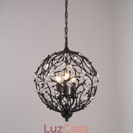 Luminária pendente de cristal globo retrô vintage com 3 luzes Luminária pendente de cristal globo retrô vintage com 3 luzes