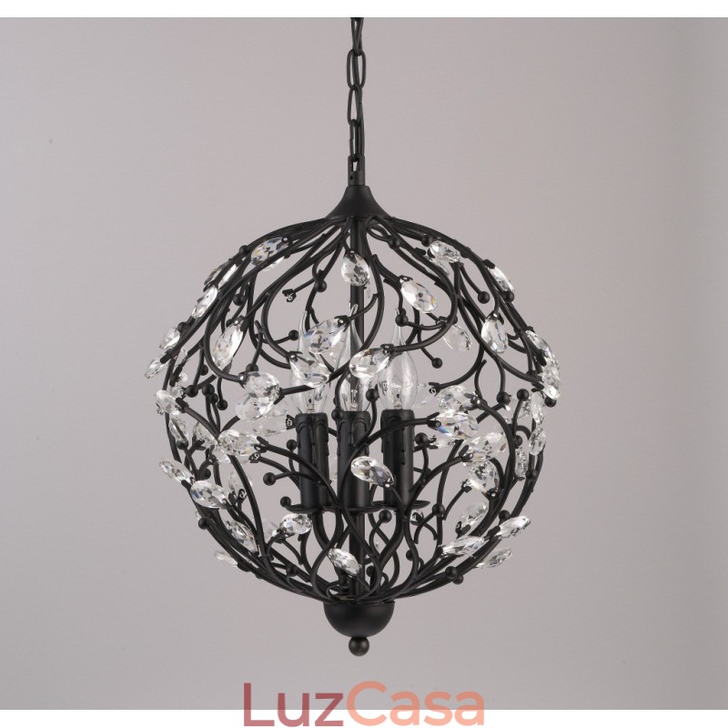 Luminária pendente de cristal globo retrô vintage com 3 luzes