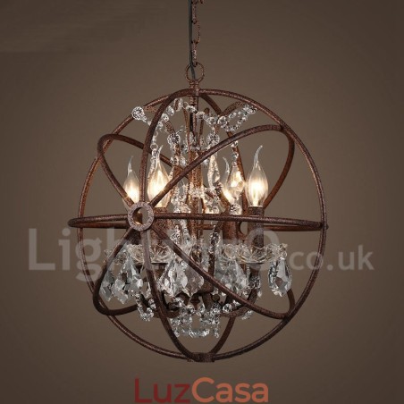 4 Diâmetro de luz 40CM Globo de cristal vintage Pintura Lustre de metal Cor enferrujada Luz pendente 4 Diâmetro de luz 40CM Globo de cristal vintage Pintura Lustre de metal Cor enferrujada Luz pendente