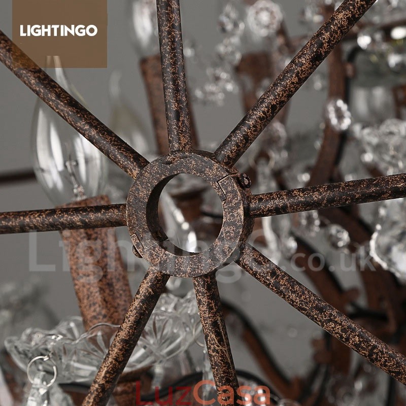 4 Diâmetro de luz 40CM Globo de cristal vintage Pintura Lustre de metal Cor enferrujada Luz pendente