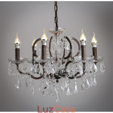 6 Diâmetro de luz 60CM Pintura de cristal vintage Lustre de metal Cor de ferro enferrujado Luz pendente 6 Diâmetro de luz 60CM Pintura de cristal vintage Lustre de metal Cor de ferro enferrujado Luz pendente