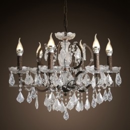 6 Diâmetro de luz 60CM Pintura de cristal vintage Lustre de metal Cor de ferro enferrujado Luz pendente