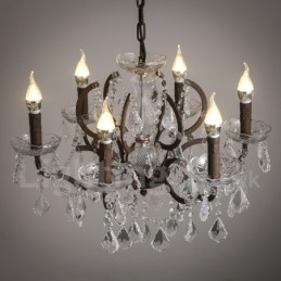 6 Diâmetro de luz 60CM Pintura de cristal vintage Lustre de metal Cor de ferro enferrujado Luz pendente