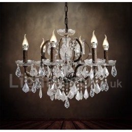 6 Diâmetro de luz 60CM Pintura de cristal vintage Lustre de metal Cor de ferro enferrujado Luz pendente
