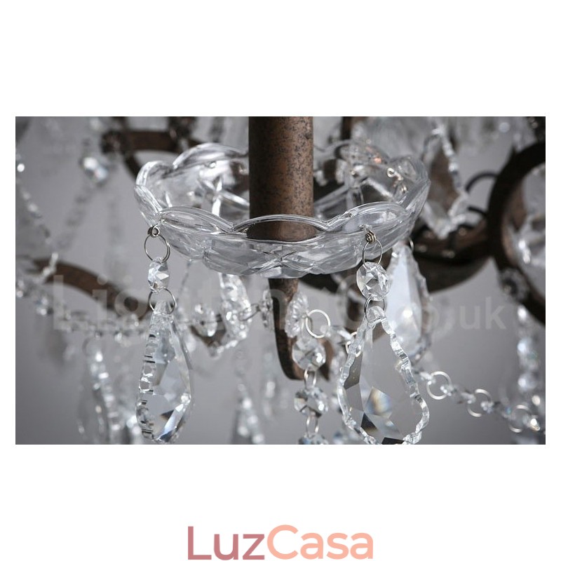 6 Diâmetro de luz 60CM Pintura de cristal vintage Lustre de metal Cor de ferro enferrujado Luz pendente