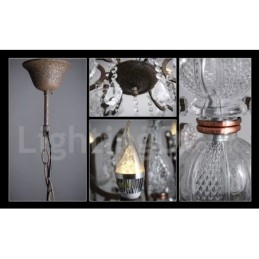 6 Diâmetro de luz 60CM Pintura de cristal vintage Lustre de metal Cor de ferro enferrujado Luz pendente