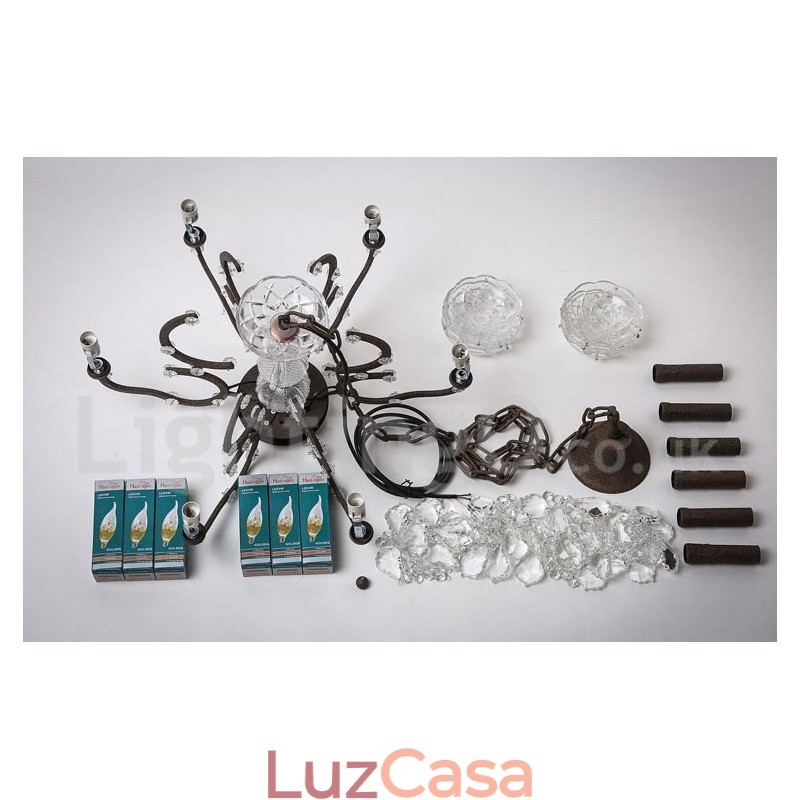6 Diâmetro de luz 60CM Pintura de cristal vintage Lustre de metal Cor de ferro enferrujado Luz pendente