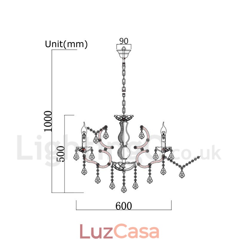 6 Diâmetro de luz 60CM Pintura de cristal vintage Lustre de metal Cor de ferro enferrujado Luz pendente