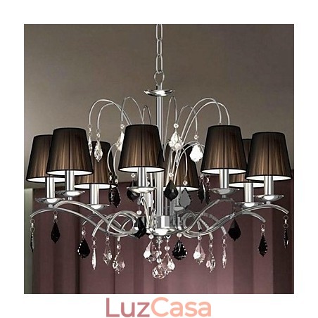 Abajur de tecido Lustre de cristal 8 luzes Abajur de tecido Lustre de cristal 8 luzes