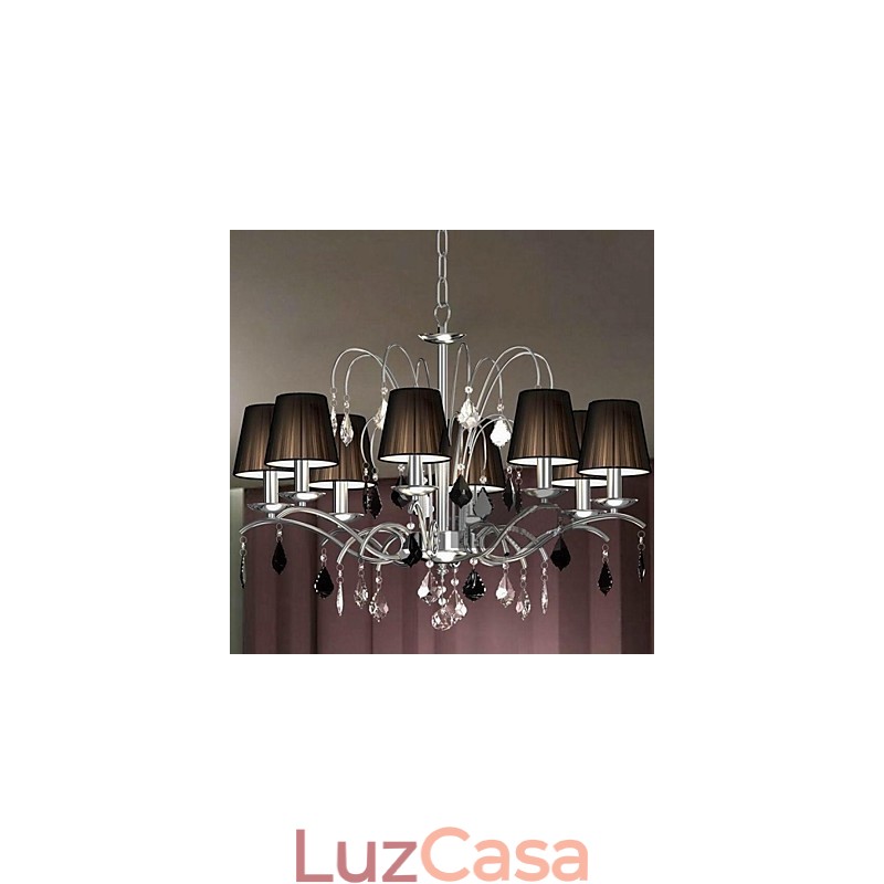 Abajur de tecido Lustre de cristal 8 luzes