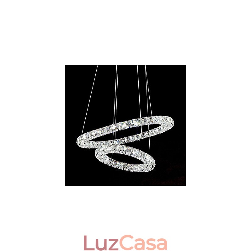 Luminária pendente de cristal moderna com 2 anéis e três lados K9, luminárias de teto internas de cristal