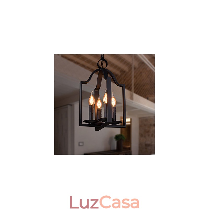 Luminária pendente minimalista vintage de ferro com 4 luzes