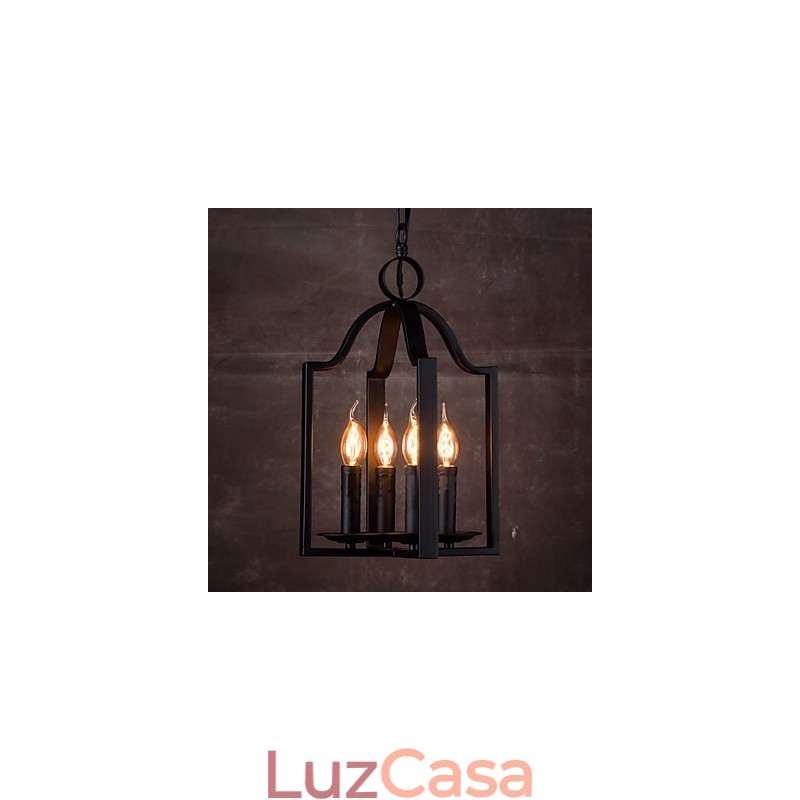 Luminária pendente minimalista vintage de ferro com 4 luzes