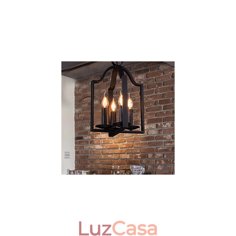 Luminária pendente minimalista vintage de ferro com 4 luzes