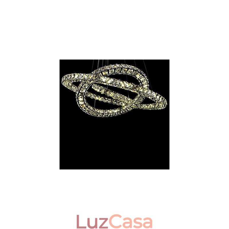 Luminária pendente de cristal moderna com 2 anéis e três lados K9, luminárias de teto internas de cristal