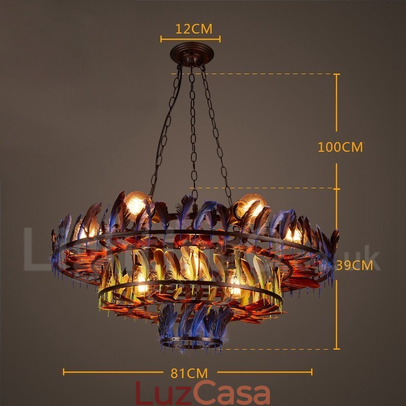 Loja de iluminação de aço retrô, lustre pendente, luz