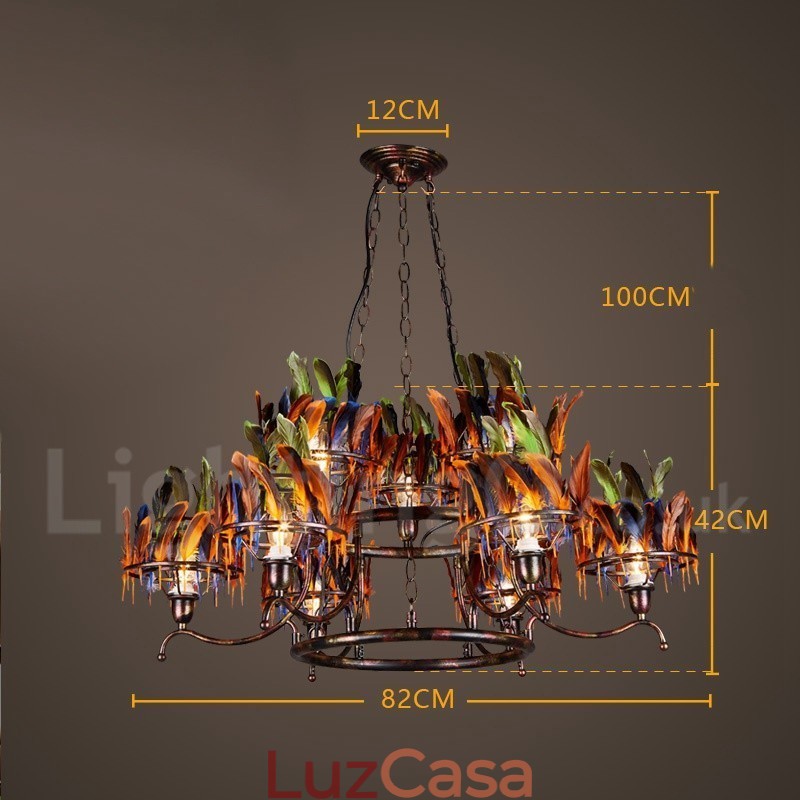 Loja de iluminação de aço retrô, lustre pendente, luz