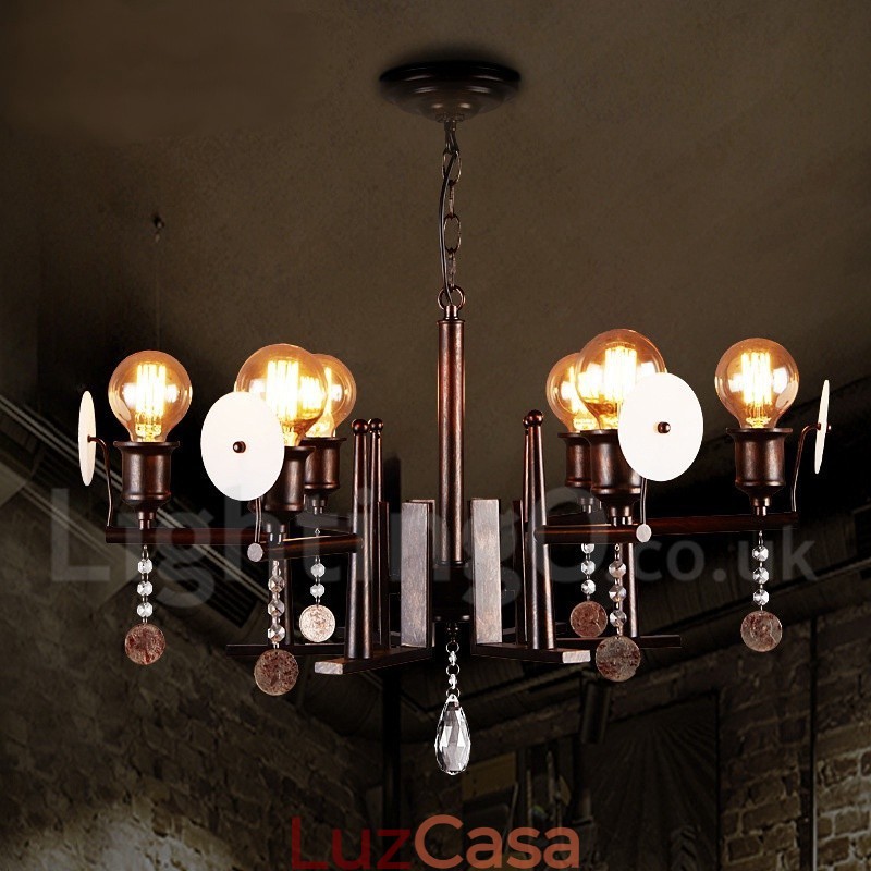 Loja de iluminação de cristal acrílico de aço estilo industrial, lustre pendente, luz