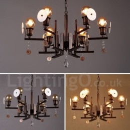 Loja de iluminação de cristal acrílico de aço estilo industrial, lustre pendente, luz
