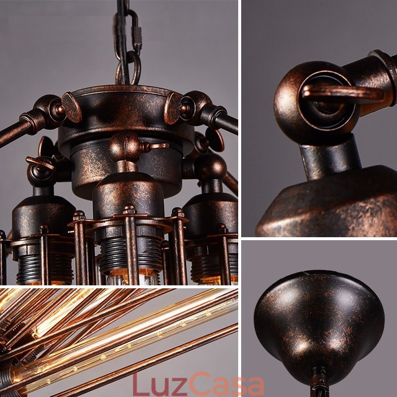 Loja de iluminação de aço estilo industrial, lustre pendente, luz