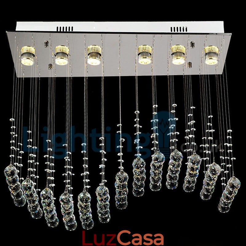 Lustre moderno contemporâneo, luminária pendente embutida, luz de gota de chuva de cristal